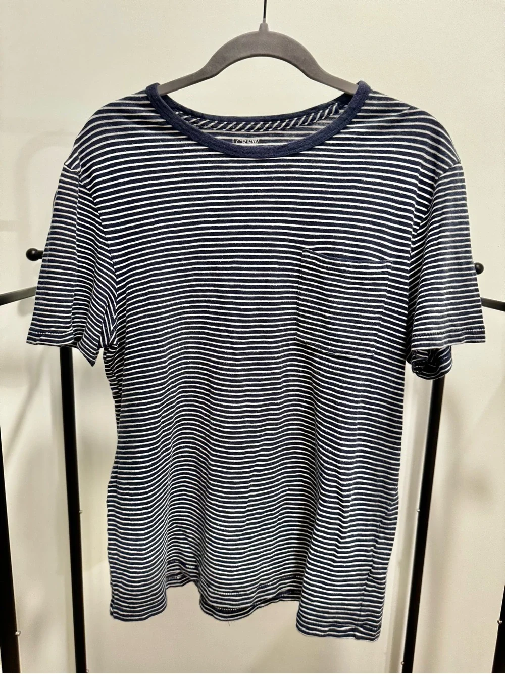 J. Crew Navy & White Striped Pocket Tee